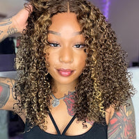 Perismoda Highlight Wig 7X5 Deep Wave Brown With Blonde Color Ready To Go Wig