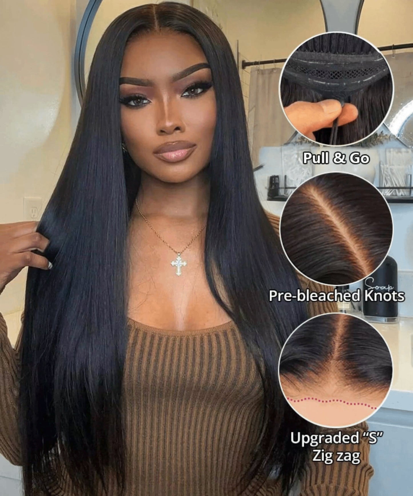 Perismoda Wear & Go Glueless Bone Straight Pre-cut Lace Wig Human Hair Wig 180% Density