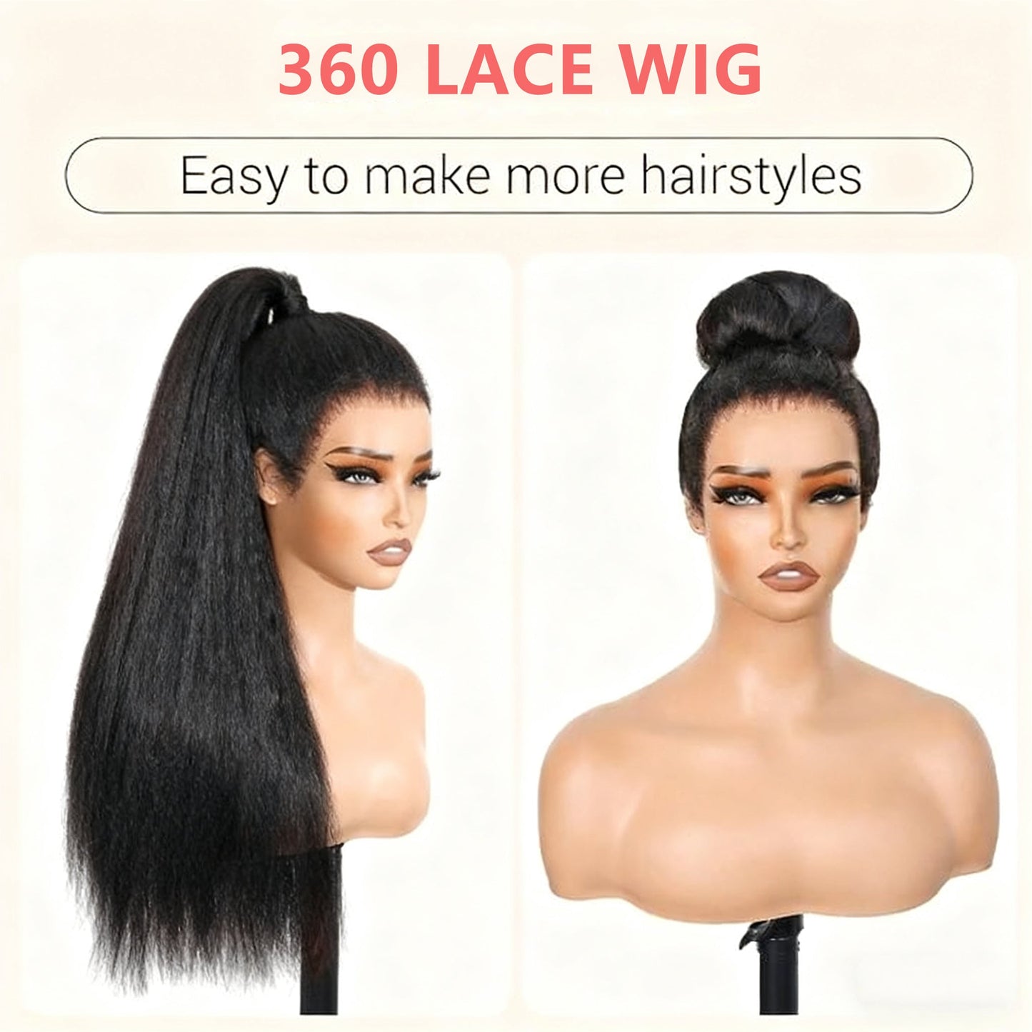 Perismoda Glueless Hairline Kinky Straight Invisi Strap Flexible Fit 360 Lace Front Glueless Wig With Bleached Knots