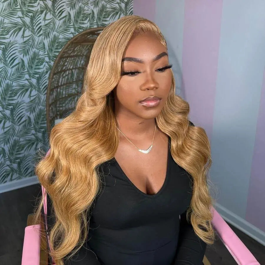 Perismoda Honey Blonde Body Wave Lace Front Wig 13X4 HD Lace Human Hair