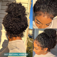 Perismoda 4C Hairline Pre Plucked 360 Invisi-String Snug Fit Kinky Curly Human Hair Natural Density with Curly Edges