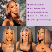Blonde Highlight 4/27 Bob Wig Human Hair 13x4 Lace Front Wig Straight Hair Pre Plucked Super Sale