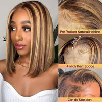 Blonde Highlight 4/27 Bob Wig Human Hair 13x4 Lace Front Wig Straight Hair Pre Plucked Super Sale