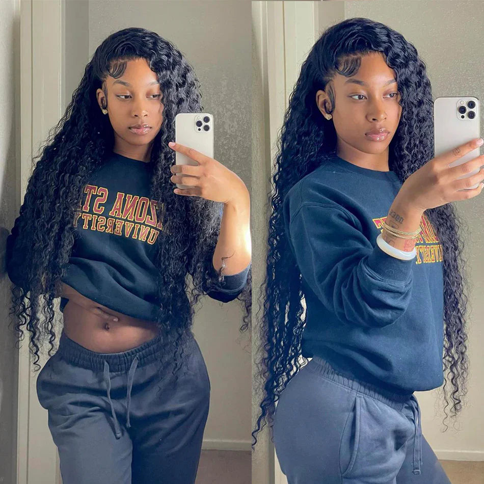 Perismoda 13x6 Lace Front Wigs Deep Wave Natural Black Human Hair 180% Density HD Lace Wigs Pre Plucked