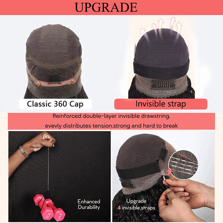 Perismoda 4C Hairline Pre Plucked 360 Invisi-String Snug Fit Kinky Curly Human Hair Natural Density with Curly Edges