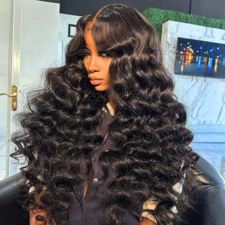 Perismoda 300% Density Bouncy Wave Glueless Lace Front Wigs loose wave Virgin Human Hair 13x4/7x5/4x4 Optional
