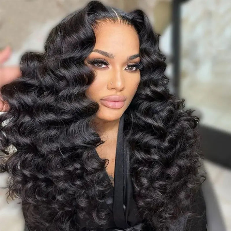 Perismoda 300% Density Bouncy Wave Glueless Lace Front Wigs loose wave Virgin Human Hair 13x4/7x5/4x4 Optional