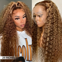 Perismoda 300% Density Highlight Curly Wave Transparent Lace Front Wigs Virgin Human Hair 13x4 Frontal Lace Wig For Women