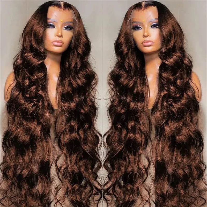  #4 Brown Glueless Body Wave 13x4 Lace Front Wig Chocolate Brown