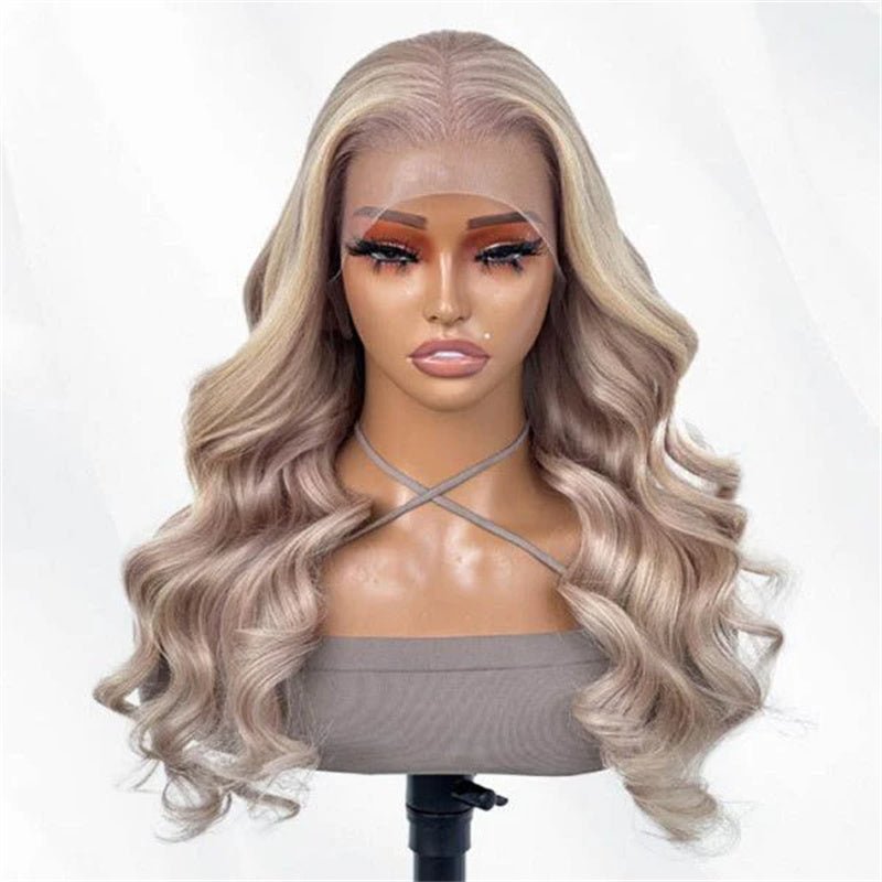 13x4 Ash Blonde Body Wave Lace Front Wig Transparent Lace Blonde Hair 180%/250% Density - Perismoda Hair