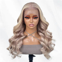 13x4 Ash Blonde Body Wave Lace Front Wig Transparent Lace Blonde Hair 180%/250% Density - Perismoda Hair