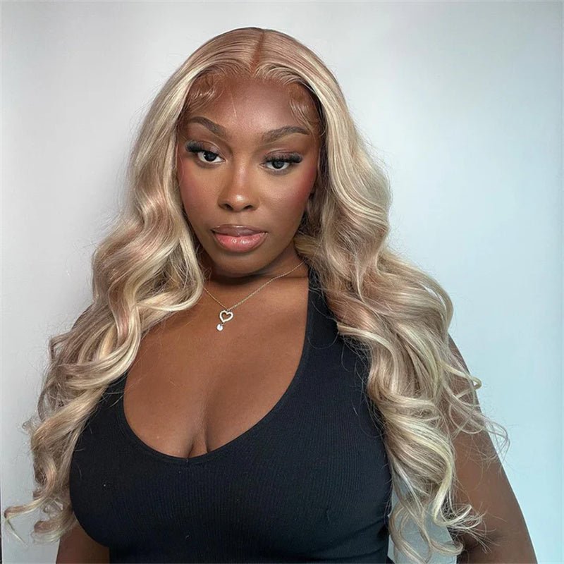13x4 Ash Blonde Body Wave Lace Front Wig Transparent Lace Blonde Hair 180%/250% Density - Perismoda Hair