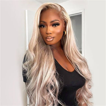 13x4 Ash Blonde Body Wave Lace Front Wig Transparent Lace Blonde Hair 180%/250% Density - Perismoda Hair