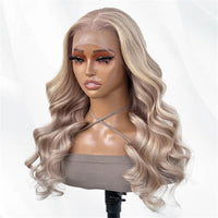 13x4 Ash Blonde Body Wave Lace Front Wig Transparent Lace Blonde Hair 180%/250% Density - Perismoda Hair