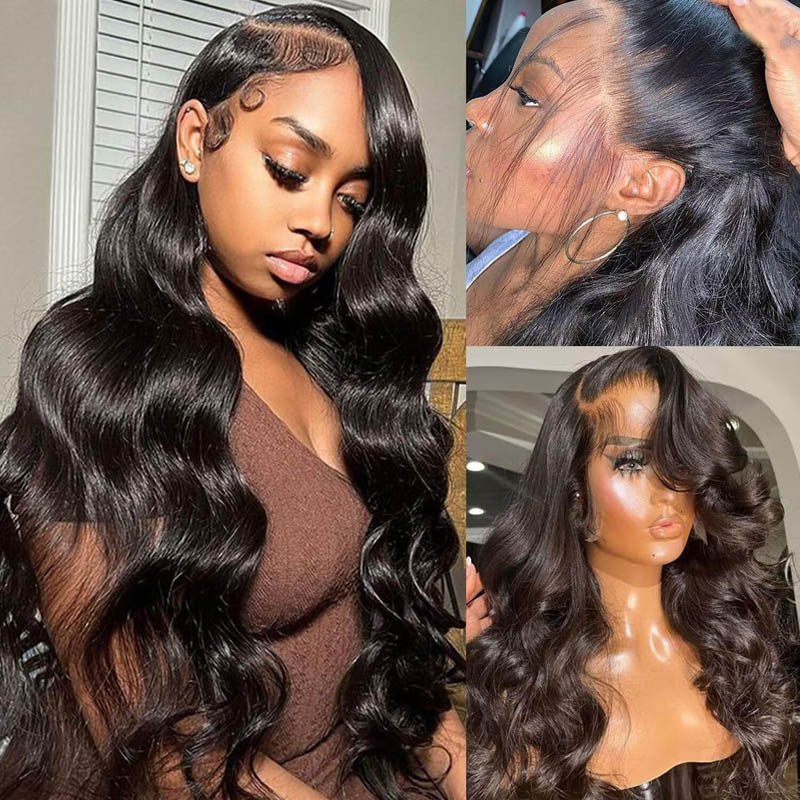 13x4 Lace Front Wig Nature Black Body Wave With Glueless Pre Plucked Baby Hair - Perismoda Hair