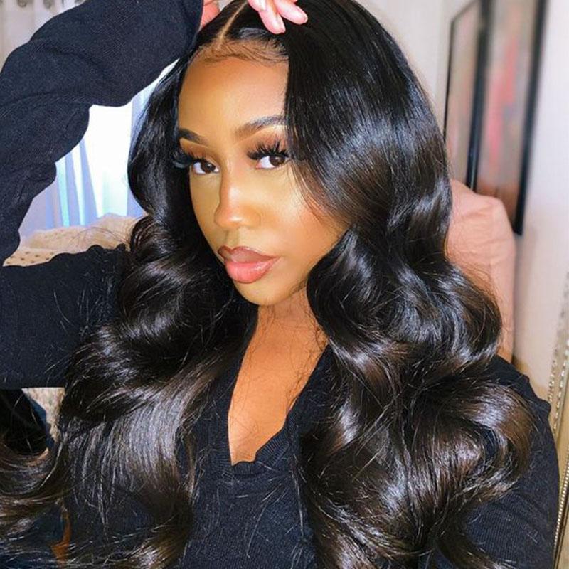 13x4 Lace Front Wig Nature Black Body Wave With Glueless Pre Plucked Baby Hair - Perismoda Hair