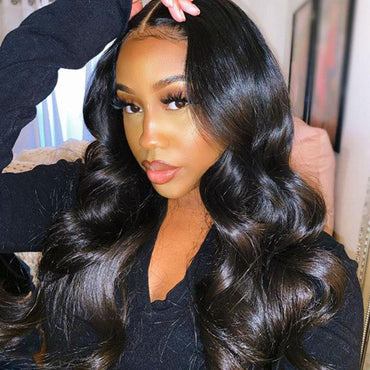 13x4 Lace Front Wig Nature Black Body Wave With Glueless Pre Plucked Baby Hair - Perismoda Hair