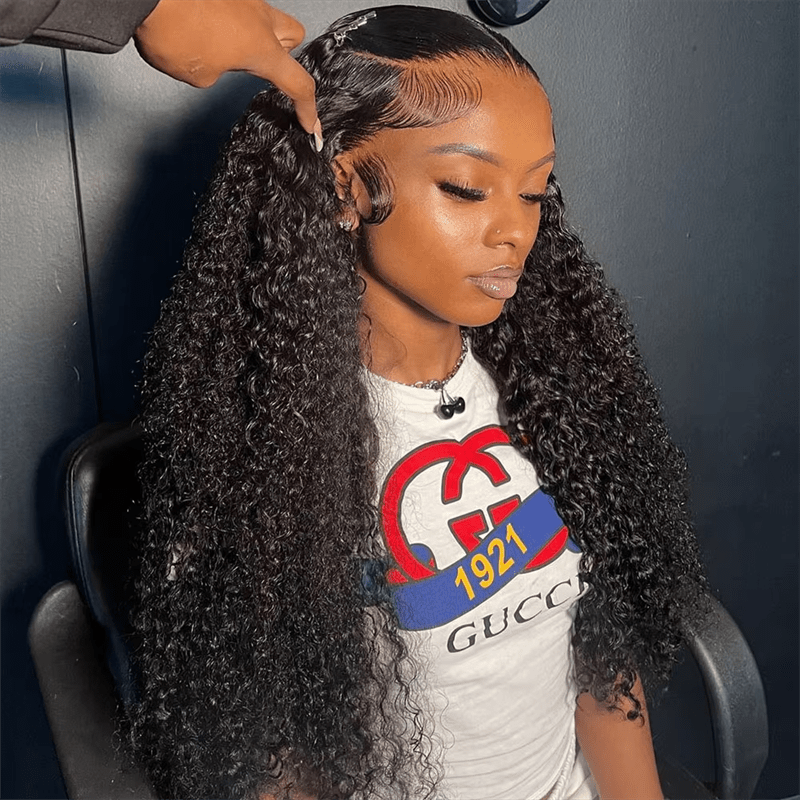 13x4 Lace Front Wigs Curly Wave Transparent Human Hair Wig Bleached Invisible Knots 180% - Perismoda Hair