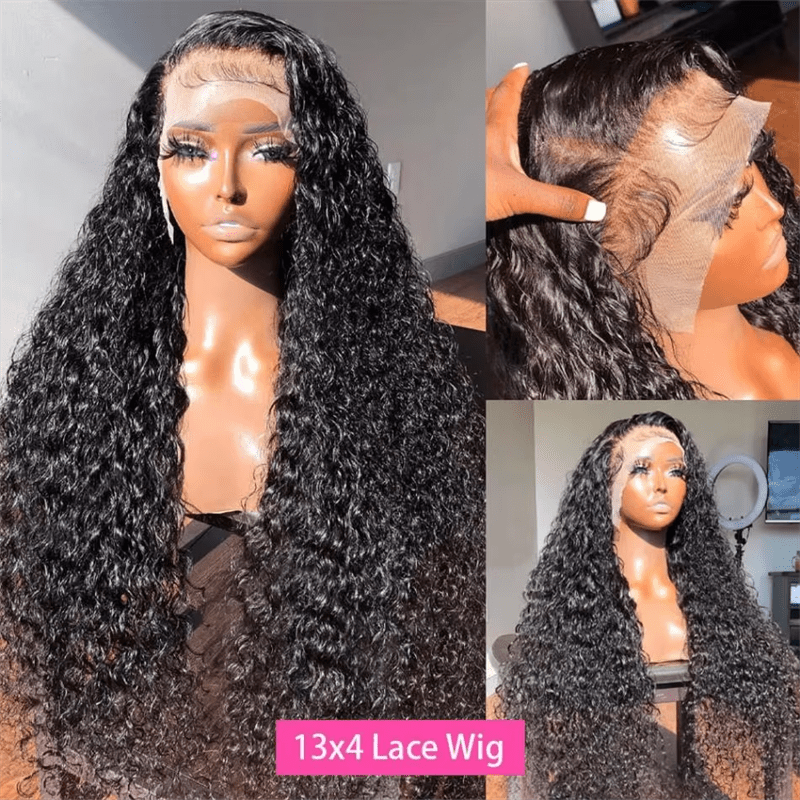 13x4 Lace Front Wigs Curly Wave Transparent Human Hair Wig Bleached Invisible Knots 180% - Perismoda Hair