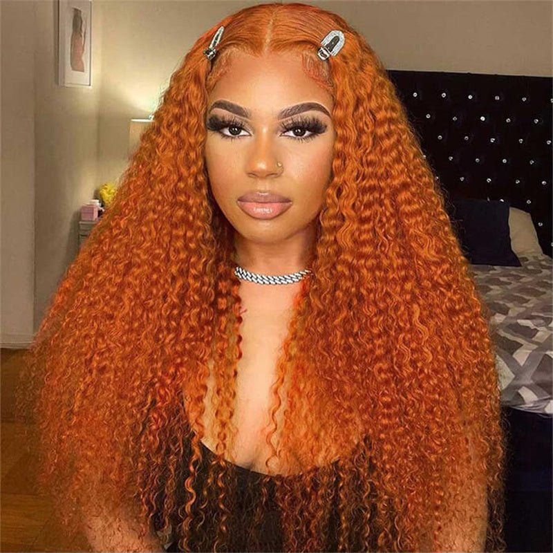 13X6 Ginger Orange Lace Front Wig Curly Wigs Human Hair Pre Plucked With Baby Hair for Women - Perismoda Hair
