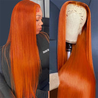 13x6 Orange Ginger Straight Wigs Pre Plucked Transparent Lace Frontal Wig Natural Hairline with Baby Hair - Perismoda Hair