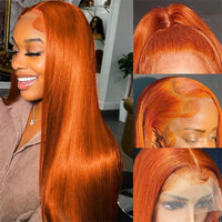 13x6 Orange Ginger Straight Wigs Pre Plucked Transparent Lace Frontal Wig Natural Hairline with Baby Hair - Perismoda Hair