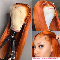 13x6 Orange Ginger Straight Wigs Pre Plucked Transparent Lace Frontal Wig Natural Hairline with Baby Hair - Perismoda Hair