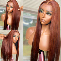 13x6 Reddish Brown Wigs Straight/Body Wave Human Hair Lace Frontal Wigs Light Auburn Transparent Lace Wig - Perismoda Hair