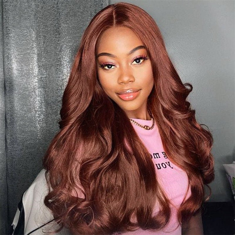 13x6 Reddish Brown Wigs Straight/Body Wave Human Hair Lace Frontal Wigs Light Auburn Transparent Lace Wig - Perismoda Hair