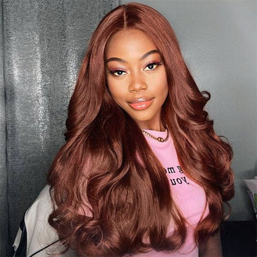 13x6 Reddish Brown Wigs Straight/Body Wave Human Hair Lace Frontal Wigs Light Auburn Transparent Lace Wig - Perismoda Hair