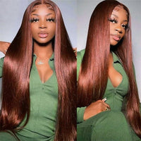 13x6 Reddish Brown Wigs Straight/Body Wave Human Hair Lace Frontal Wigs Light Auburn Transparent Lace Wig - Perismoda Hair