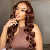 13x6 Reddish Brown Wigs Straight/Body Wave Human Hair Lace Frontal Wigs Light Auburn Transparent Lace Wig - Perismoda Hair