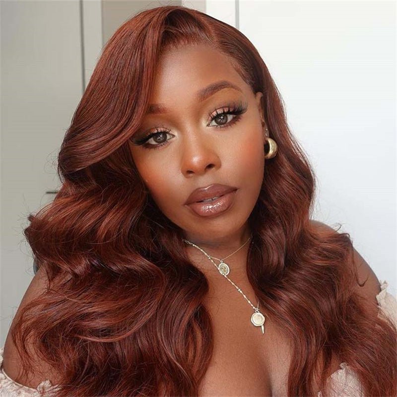 13x6 Reddish Brown Wigs Straight/Body Wave Human Hair Lace Frontal Wigs Light Auburn Transparent Lace Wig - Perismoda Hair
