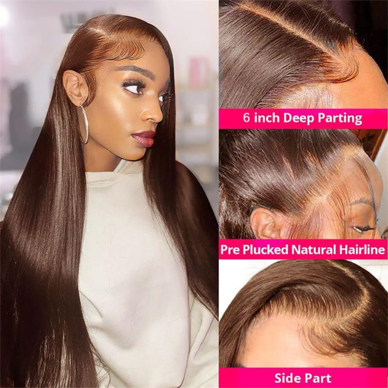 13x6 Straight Wigs Chocolate Brown Transarent Lace Front Wigs 180% Hair Density - Perismoda Hair