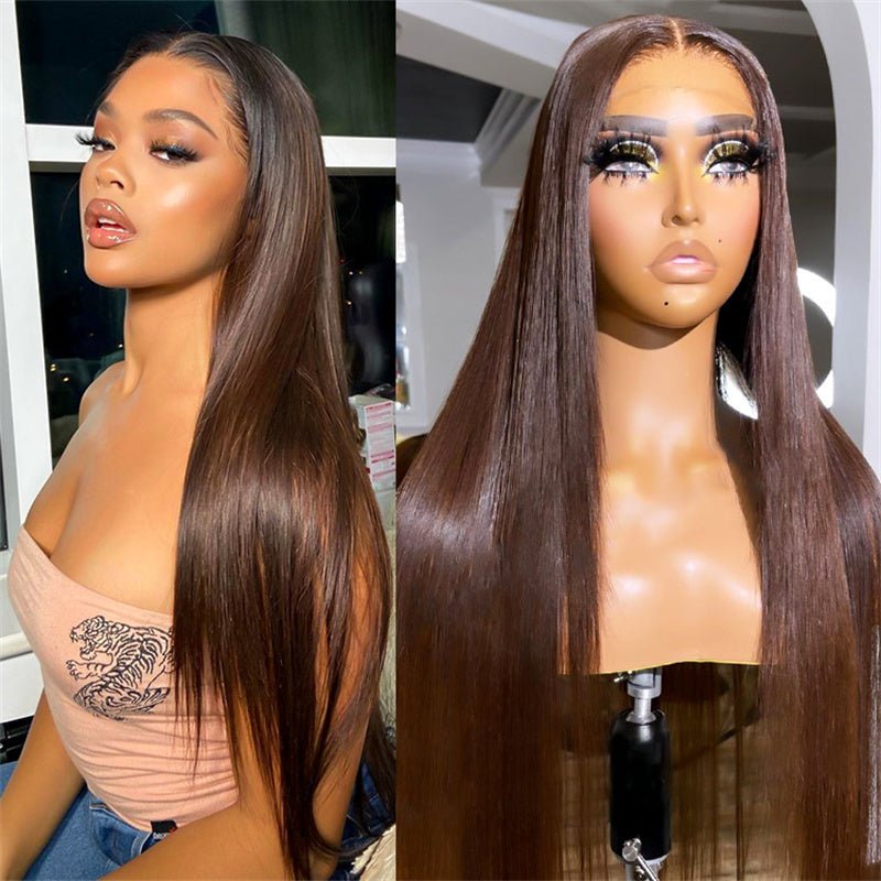 13x6 Straight Wigs Chocolate Brown Transarent Lace Front Wigs 180% Hair Density - Perismoda Hair