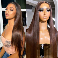 13x6 Straight Wigs Chocolate Brown Transarent Lace Front Wigs 180% Hair Density - Perismoda Hair