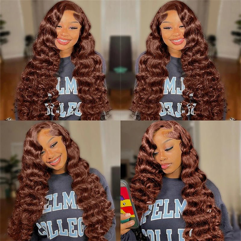 13x6 Transparent Lace Frontal Human Hair Wigs Chocolate Brown Loose Wave For Black Women - Perismoda Hair