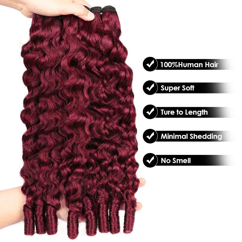16A Burmese Curly Human Hair Bundles Burgundy 99J Virgin Hair Extensions - Perismoda Hair