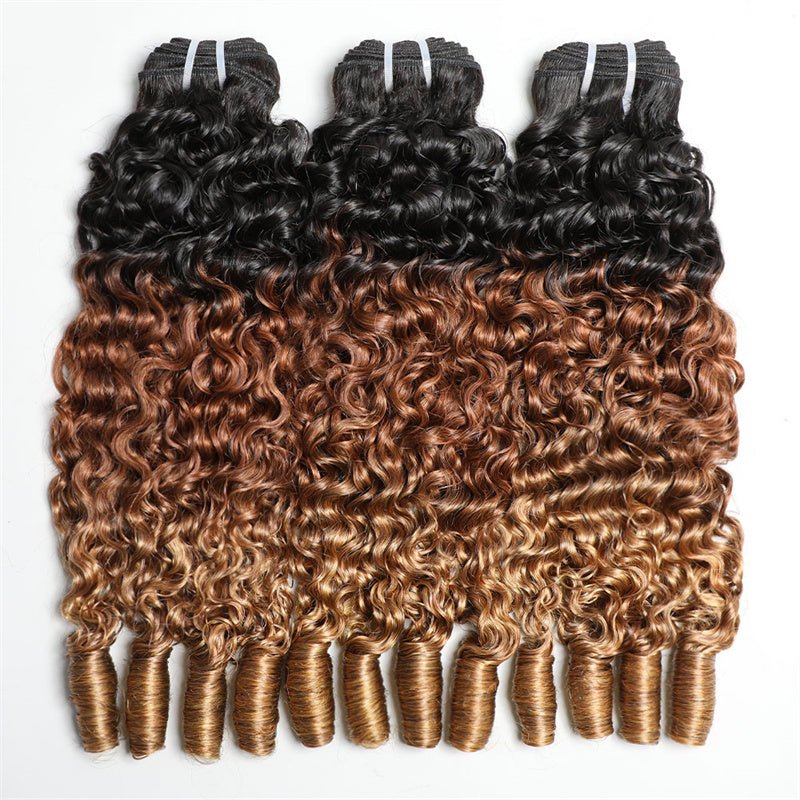 16A Ombre Honey Blonde Burmese Curly Bundles Spiral Curly End Human Hair Extensions - Perismoda Hair