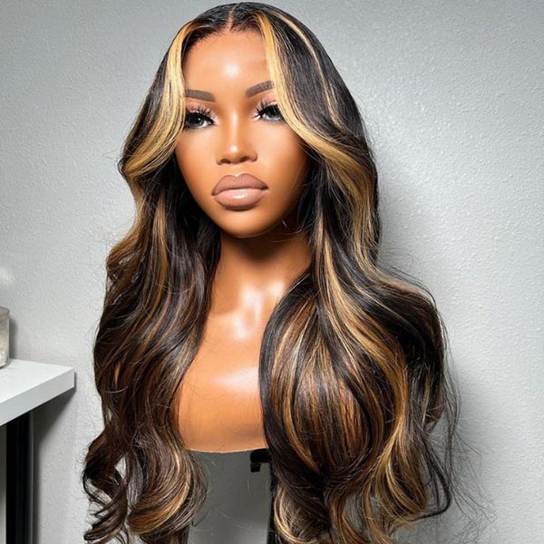 Perismoda Brown Highlight Skin 13x4 Body Wave Lace Front Wig Virgin Hair