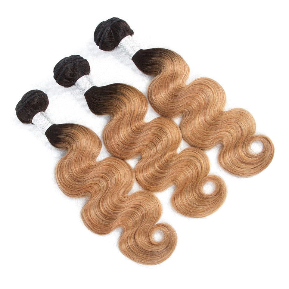 1B/27 Ombre Body Wave 3 Bundles With 13x4 Lace Frontal 100% Virgin Human Hair - Perismoda Hair