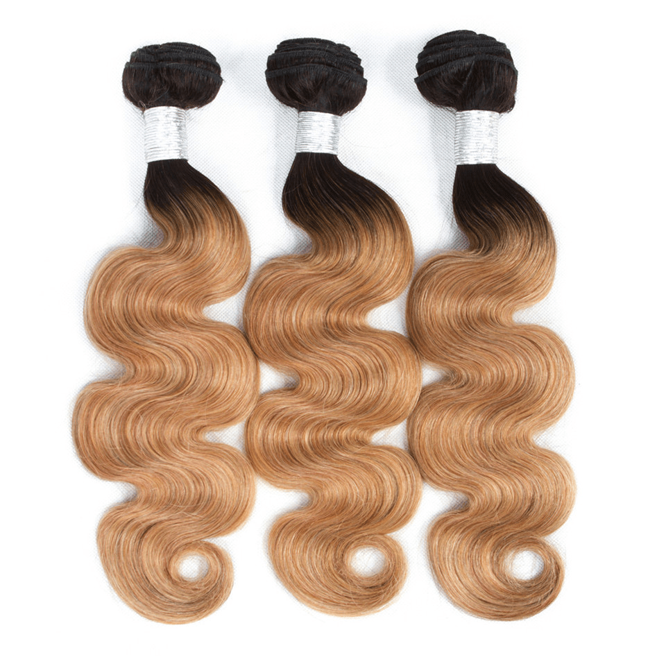 1B/27 Ombre Body Wave 3 Bundles With 13x4 Lace Frontal 100% Virgin Human Hair - Perismoda Hair