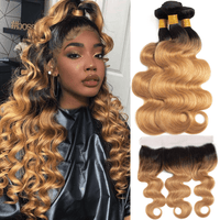 1B/27 Ombre Body Wave 3 Bundles With 13x4 Lace Frontal 100% Virgin Human Hair - Perismoda Hair