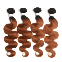 1B/30 Ombre Medium Auburn Black Roots 4 Bundles With 13x4 Lace Frontal 100% Human Hair - Perismoda Hair