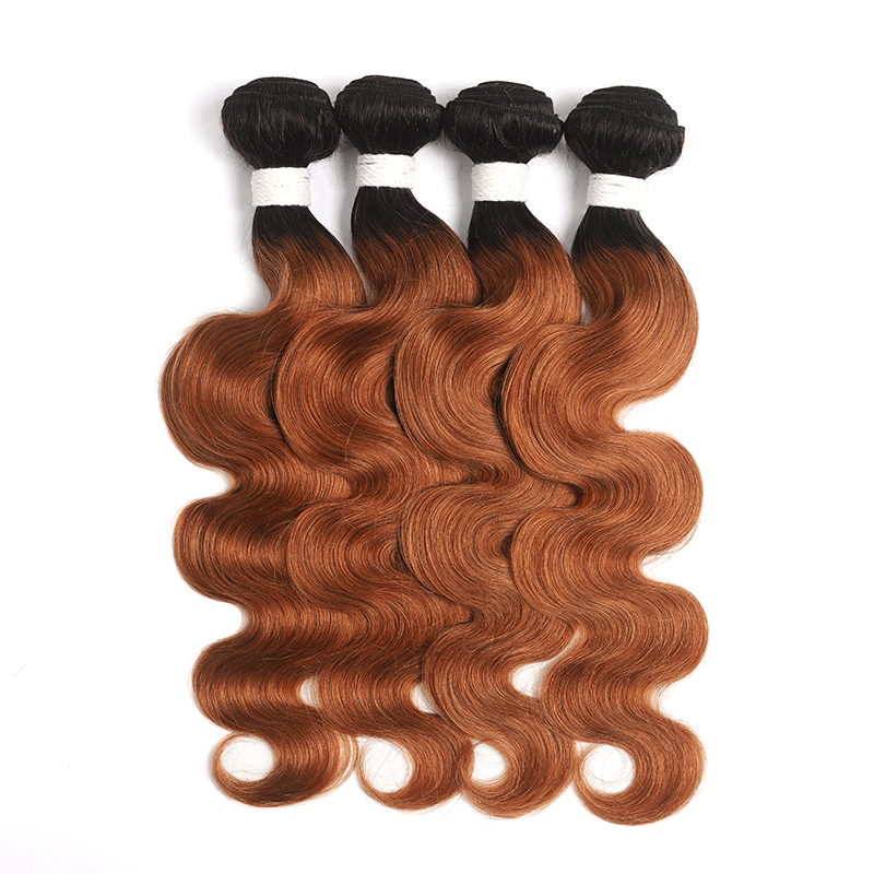 1B/30 Ombre Medium Auburn Black Roots 4 Bundles With 13x4 Lace Frontal 100% Human Hair - Perismoda Hair