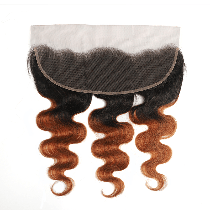 1B/30 Ombre Medium Auburn Black Roots 4 Bundles With 13x4 Lace Frontal 100% Human Hair - Perismoda Hair