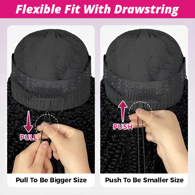 Perismoda 13x6 Full Lace Frontal Pull & Go Burmese Curly Human Hair Wigs With Invisi Drawstring