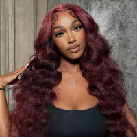 Perismoda Burgundy 99J Loose Wave Wigs 13x4 Lace Front Wig Human Hair Pre Plucked