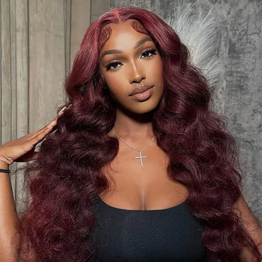 Perismoda Burgundy 99J Loose Wave Wigs 13x4 Lace Front Wig Human Hair Pre Plucked