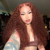 Perismoda #33 Reddish Brown Kinky Curly 7*5 Ready To Go Invisible Knot  Human Hair Wigs